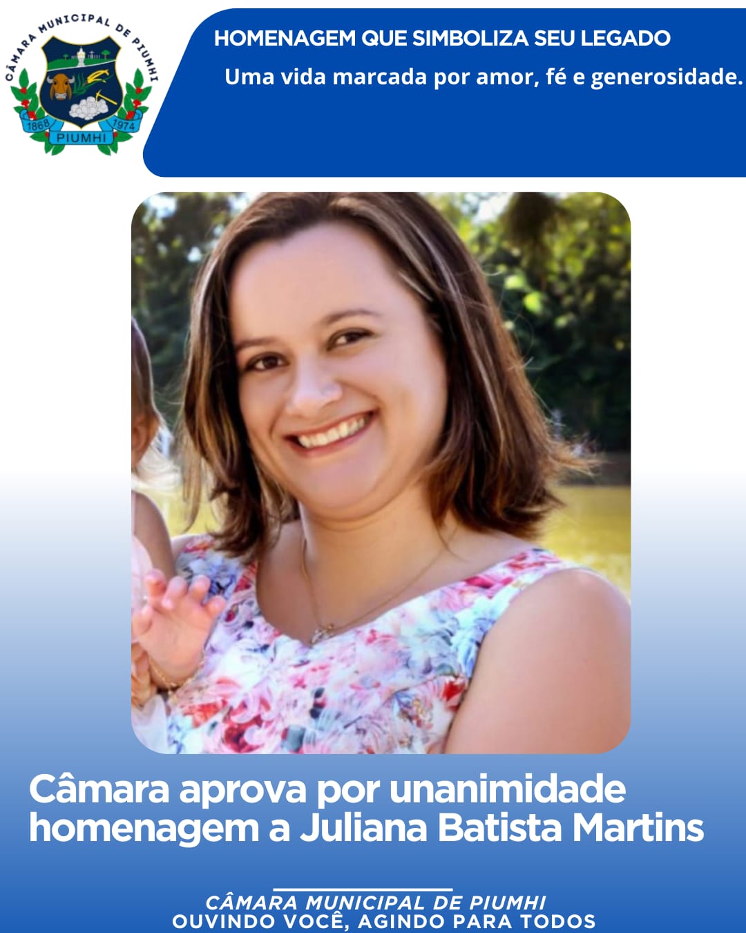 CÂMARA APROVA POR UNANIMIDADE HOMENAGEM A JULIANA BATISTA MARTINS