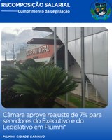 CÂMARA APROVA REAJUSTE DE 7% PARA SERVIDORES DO EXECUTIVO E DO LEGISLATIVO EM PIUMHI