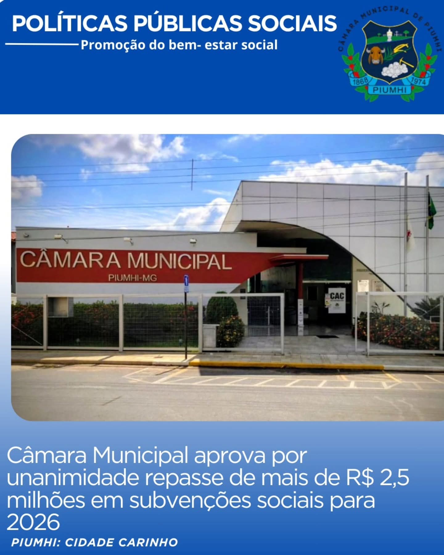CÂMARA APROVA REPASSE DE MAIS DE R4 2,5 MILHÕES EM SUBVENÇÕES SOCIAIS PARA 2026