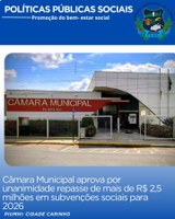 CÂMARA APROVA REPASSE DE MAIS DE R4 2,5 MILHÕES EM SUBVENÇÕES SOCIAIS PARA 2026