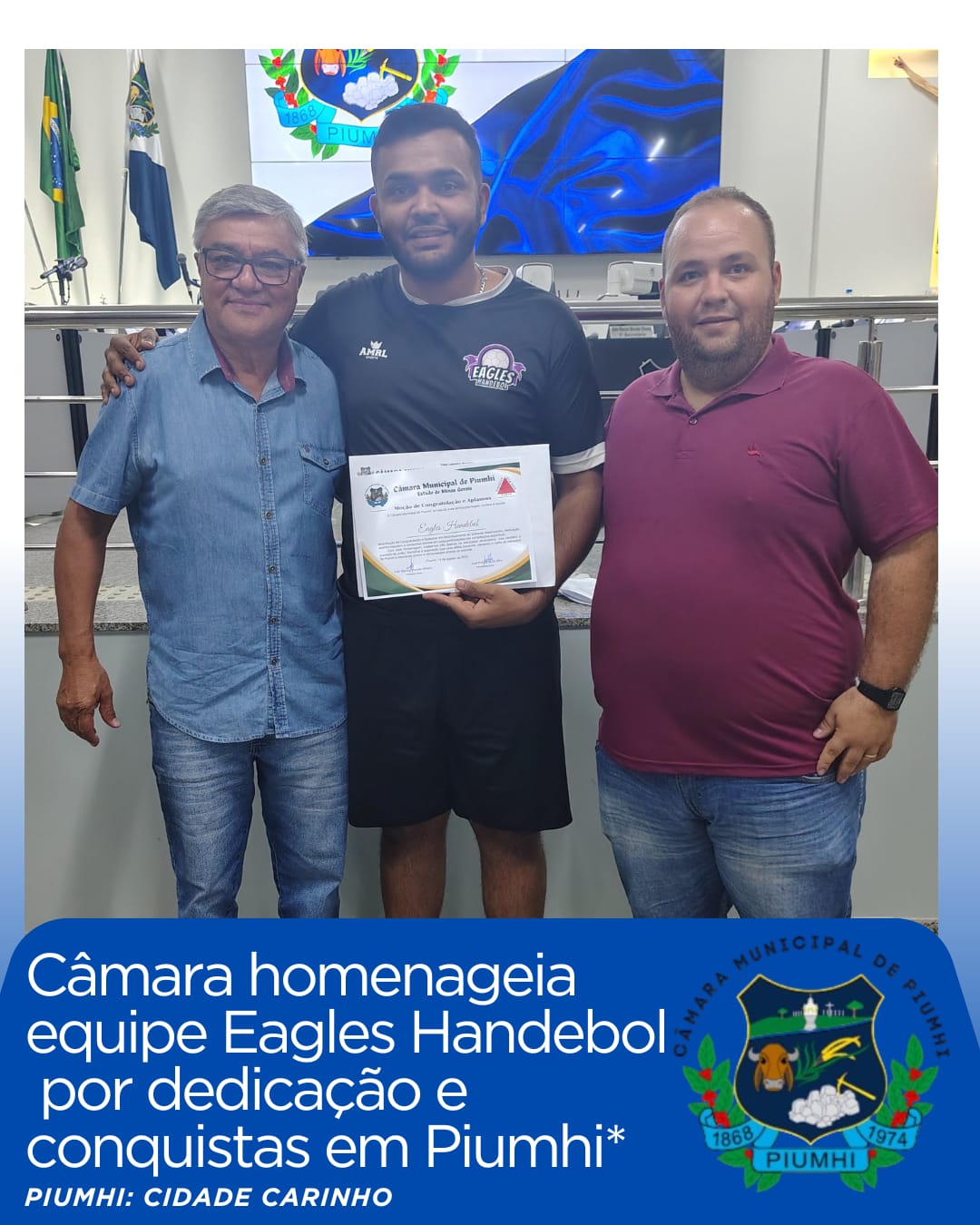 Câmara homenageia equipe Eagles Handebol por dedicação e conquistas em Piumhi 