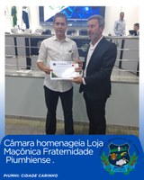 Câmara homenageia Loja Maçônica Fraternidade Piumhiense pelos 77 anos de história 