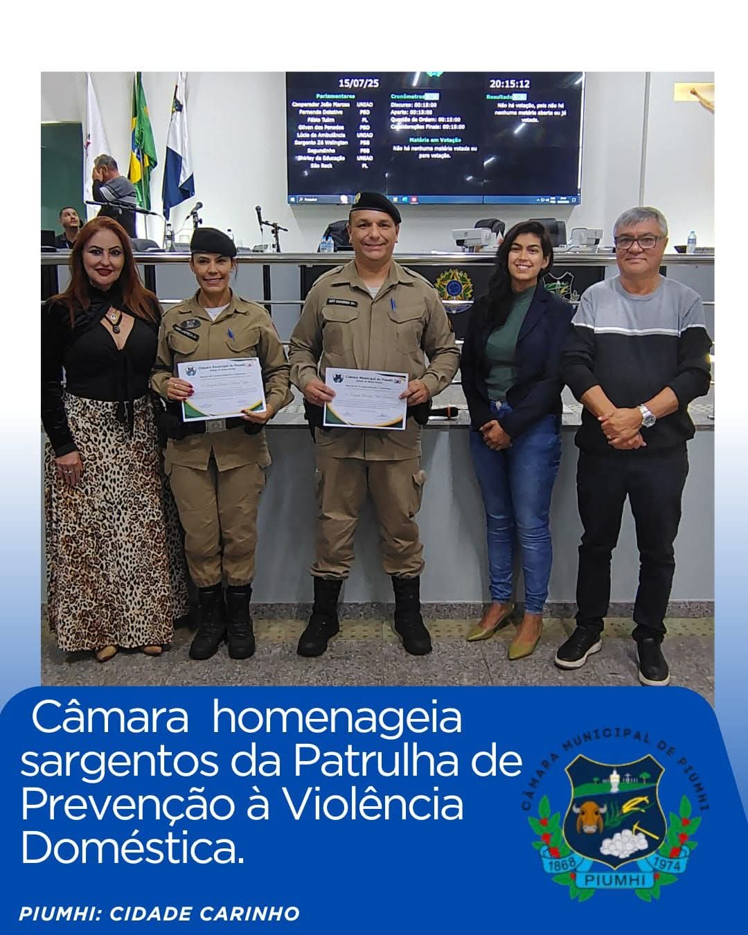 CÂMARA HOMENAGEIA SARGENTOS DA PATRULHA DE PREVENÇÃO À VIOLÊNCIA DOMÉSTICA COM MOÇÃO DE CONGRATULAÇÃO E APLAUSOS