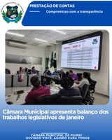 CÂMARA MUNICIPAL APRESENTA BALANÇO DOS TRABALHOS LEGISLATIVOS DE JANEIRO
