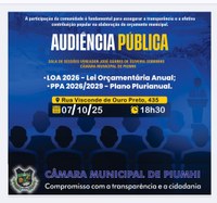 CÂMARA MUNICIPAL DE PIUMHI CONVIDA PARA AUDIÊNCIA PÚBLICA