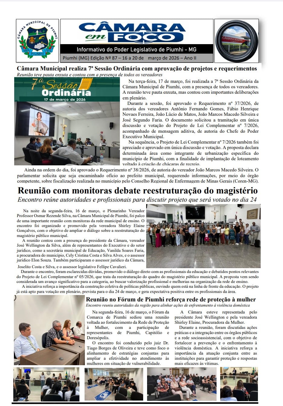 CÂMARA MUNICIPAL DIVULTA EDIÇÃO Nº 87 DO JORNAL DA CÂMARA