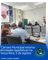 CÂMARA MUNICIPAL RETOMA ATIVIDADES LEGISLATIVAS NA TERÇA-FEIRA, 5 DE AGOSTO