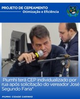 PIUMHI TERÁ CEP INDIVIDUALIZADO POR RUA