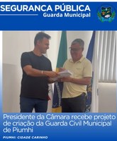 PRESIDENTE DA CÂMARA RECEBE PROJETO DE CRIAÇÃO DA GUARDA CIVIL MUNICIPAL DE PIUMHI