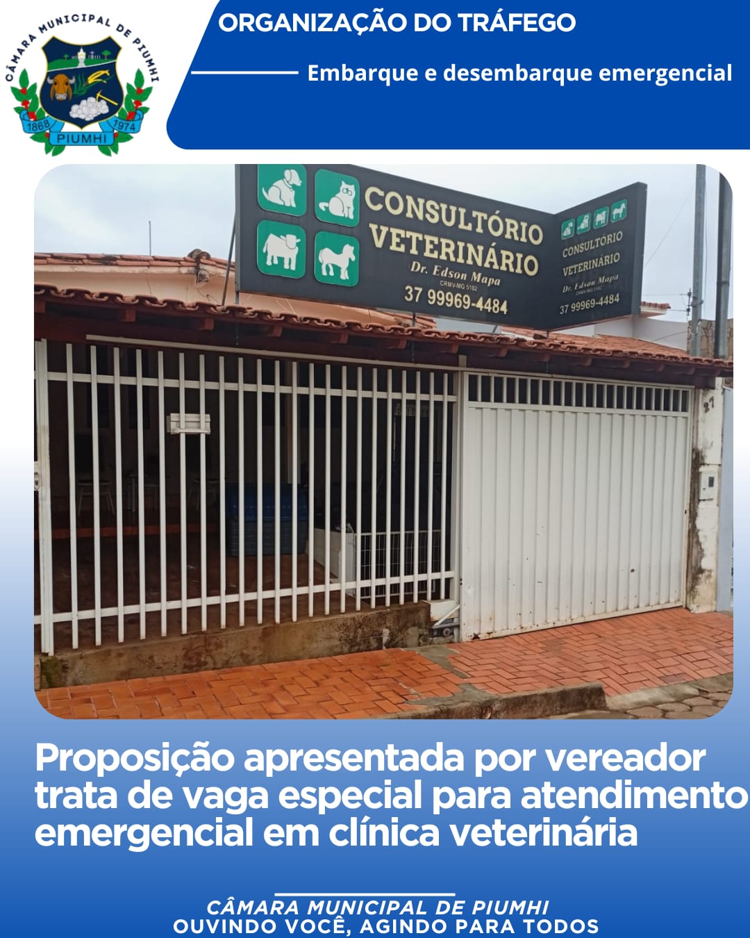 PROPOSIÇÃO APRESENTADA  POR VEREADOR TRATA DE VAGA ESPECIAL PARA ATENDIMENTO EMERGENCIAL EM CLÍNICA VETERINÁRIA