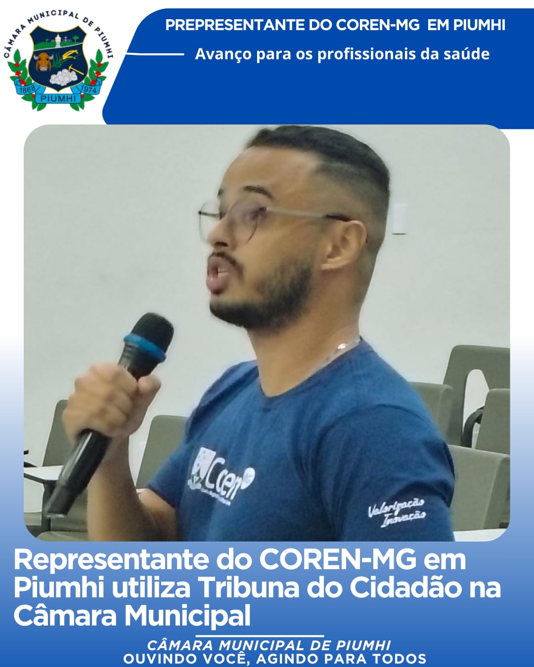 REPRESENTANTE DO COREN-MG EM PIUMHI UTILIZA TRIBUNA DO CIDADÃO NA CÂMARA MUNICIPAL