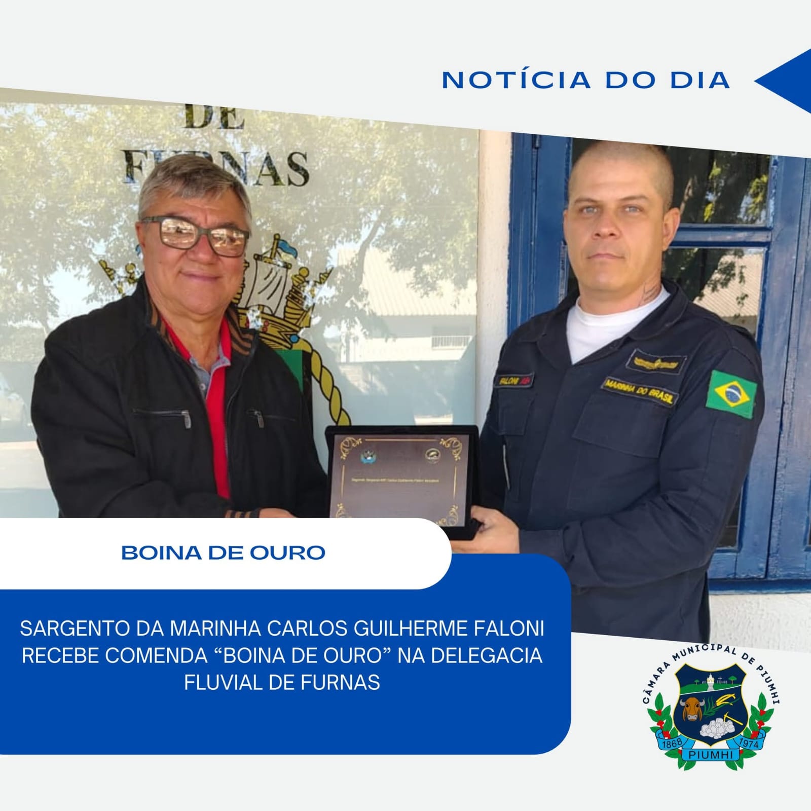 SARGENTO  DA MARINHA CARLOS GUILHERME FALONI RECEBE COMENDA "BOINA DE OURO" NA DELEGACIA FLUVIAL DE FURNAS