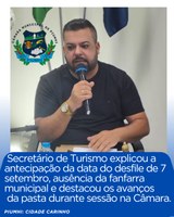 SECRETÁRIO DE TURISMO PARTICIPA DE SESSÃO DA CÂMARA MUNICIPAL