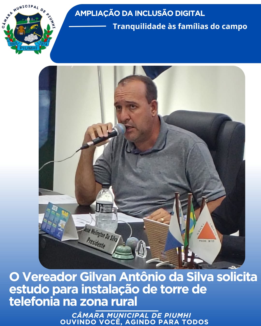 VEREADOR GILVAN ANTÔNIO DA SILVA SOLICITA ESTUDO PARA INSTALAÇÃO DE TORRE DE TELEFONIA NA ZONA RURAL