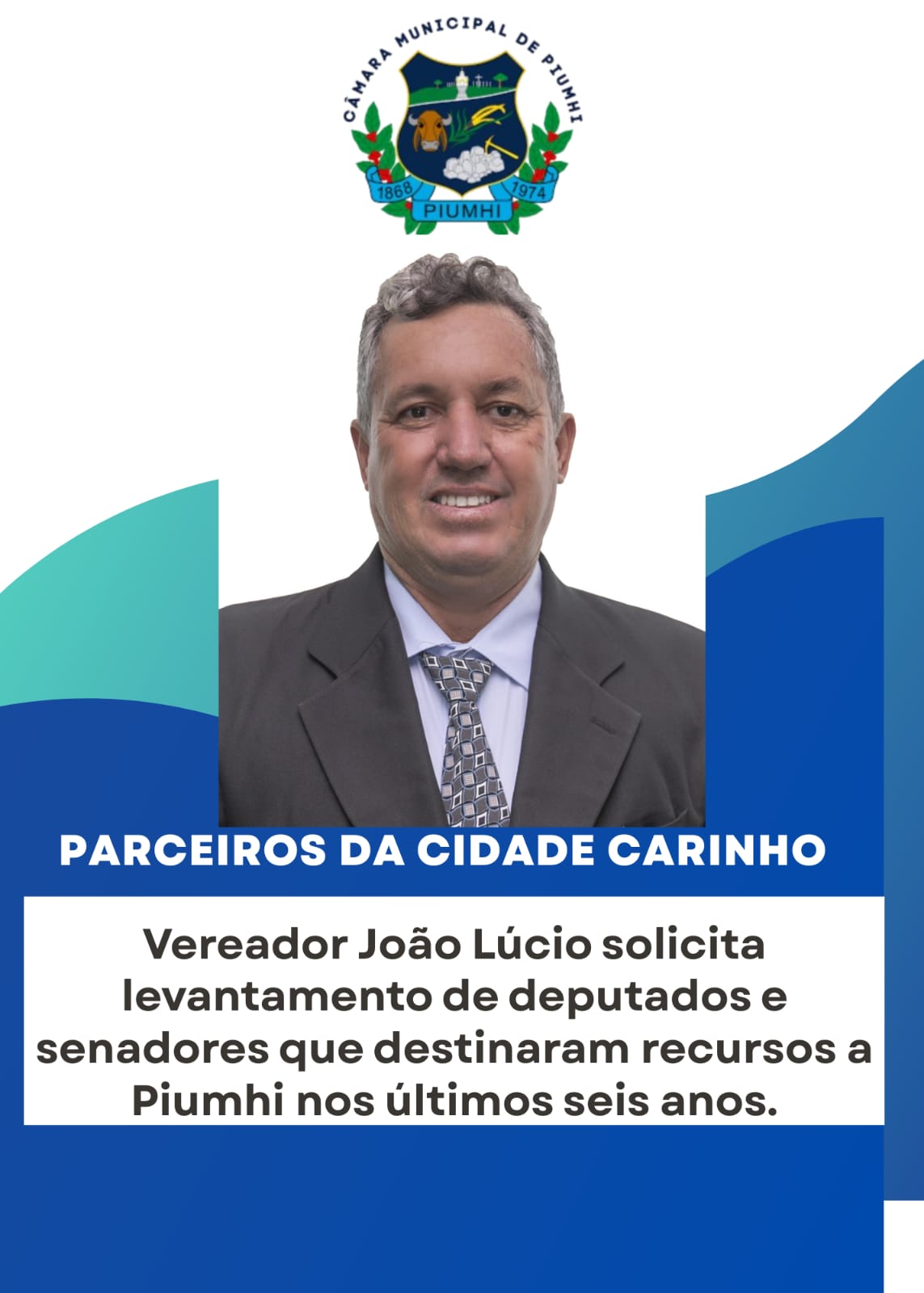 VEREADOR JOÃO LÚCIO SOLICITA LEVANTAMENTO DE DEPUTADOS E SENADORES QUE DESTINARAM RECURSOS A PIUMHI NOS ÚLTIMOS SEIS ANOS
