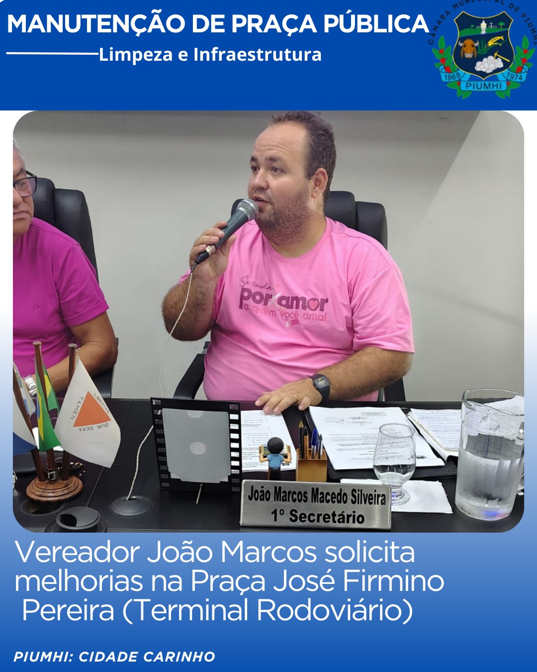 VEREADOR JOÃO MARCOS SOLICITA MELHORIAS NA PRAÇA JOSÉ FIRMINO PEREIRA
