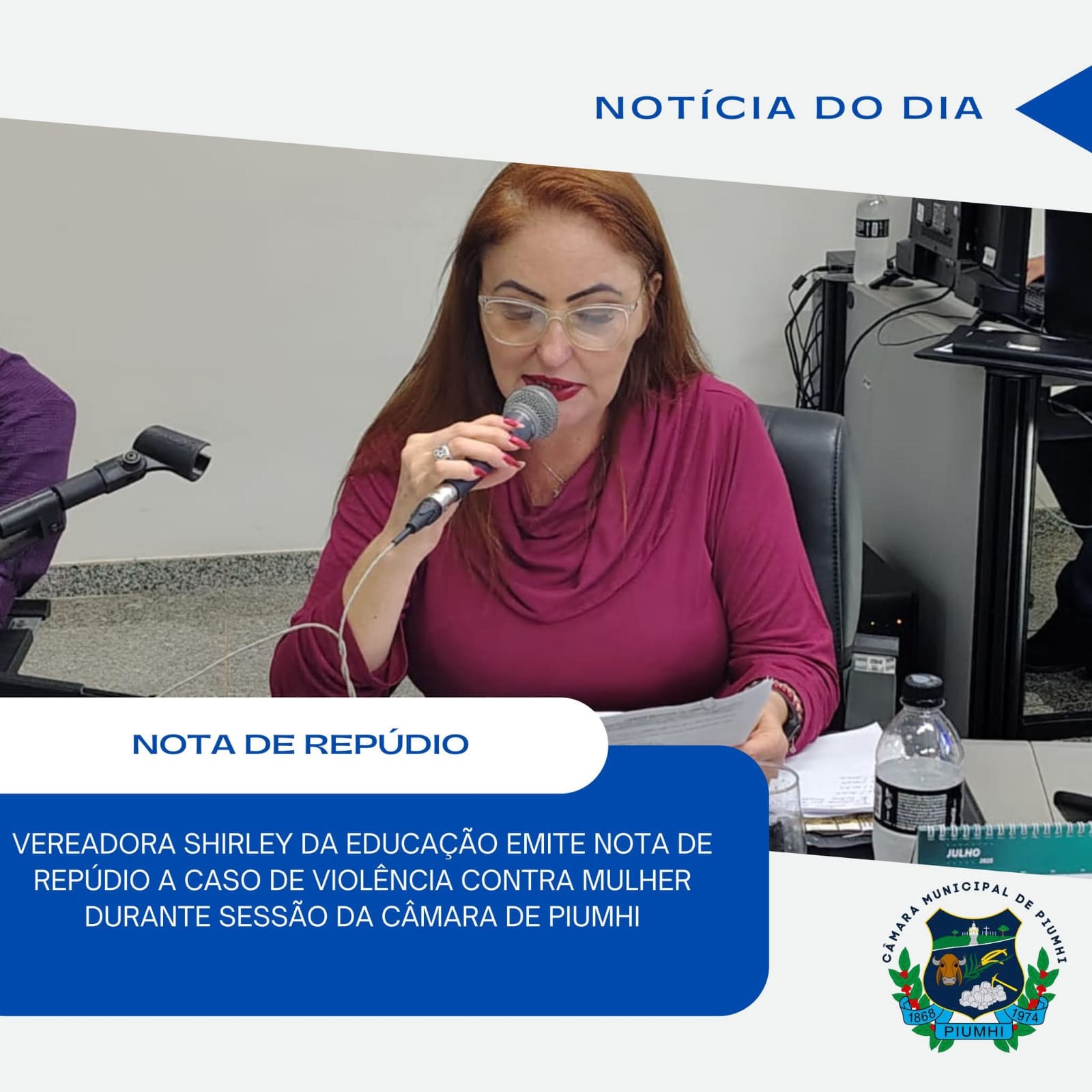 VEREADORA 'SHIRLEY DA EDUCAÇÃO' EMITE NOTA DE REPÚDIO A CASO DE VIOLÊNCIA CONTRA MULHER DURANTE SESSÃO DA CÂMARA DE PIUMHI