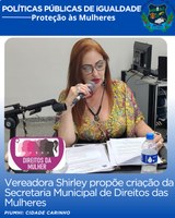 VEREADORA SHIRLEY SOLICITA CRIAÇÃO DA SECRETARIA MUNICIPAL DE DIREITOS DAS MULHERES