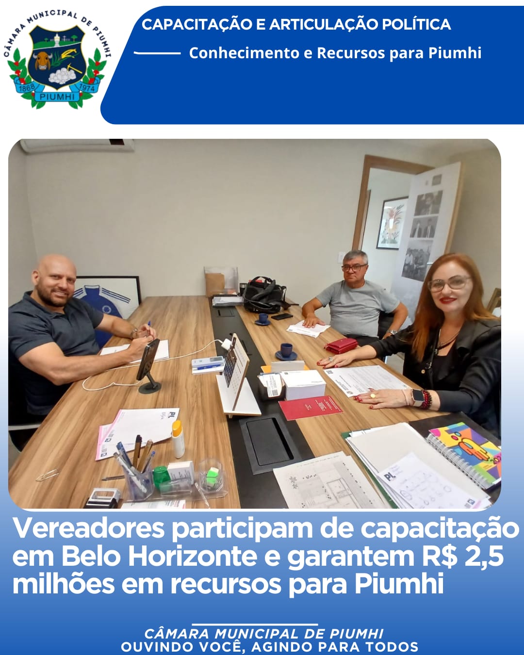 VEREADORES PARTICIPAM DE CAPACITAÇÃO EM BELO HORIZONTE E GARANTEM R$ 2,5 MILHÕES EM RECURSOS PARA PIUMHI